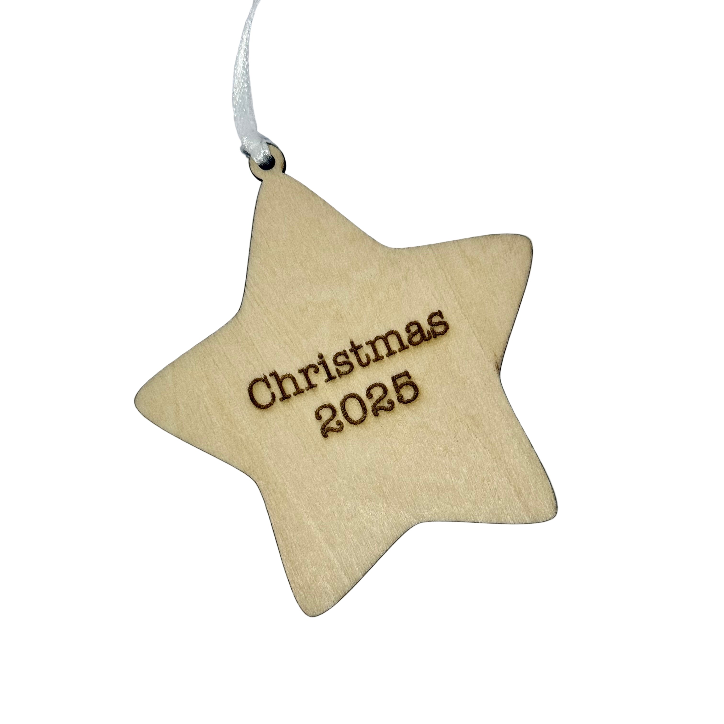 'Christmas 2025' Hanging Wooden Christmas Star Decoration