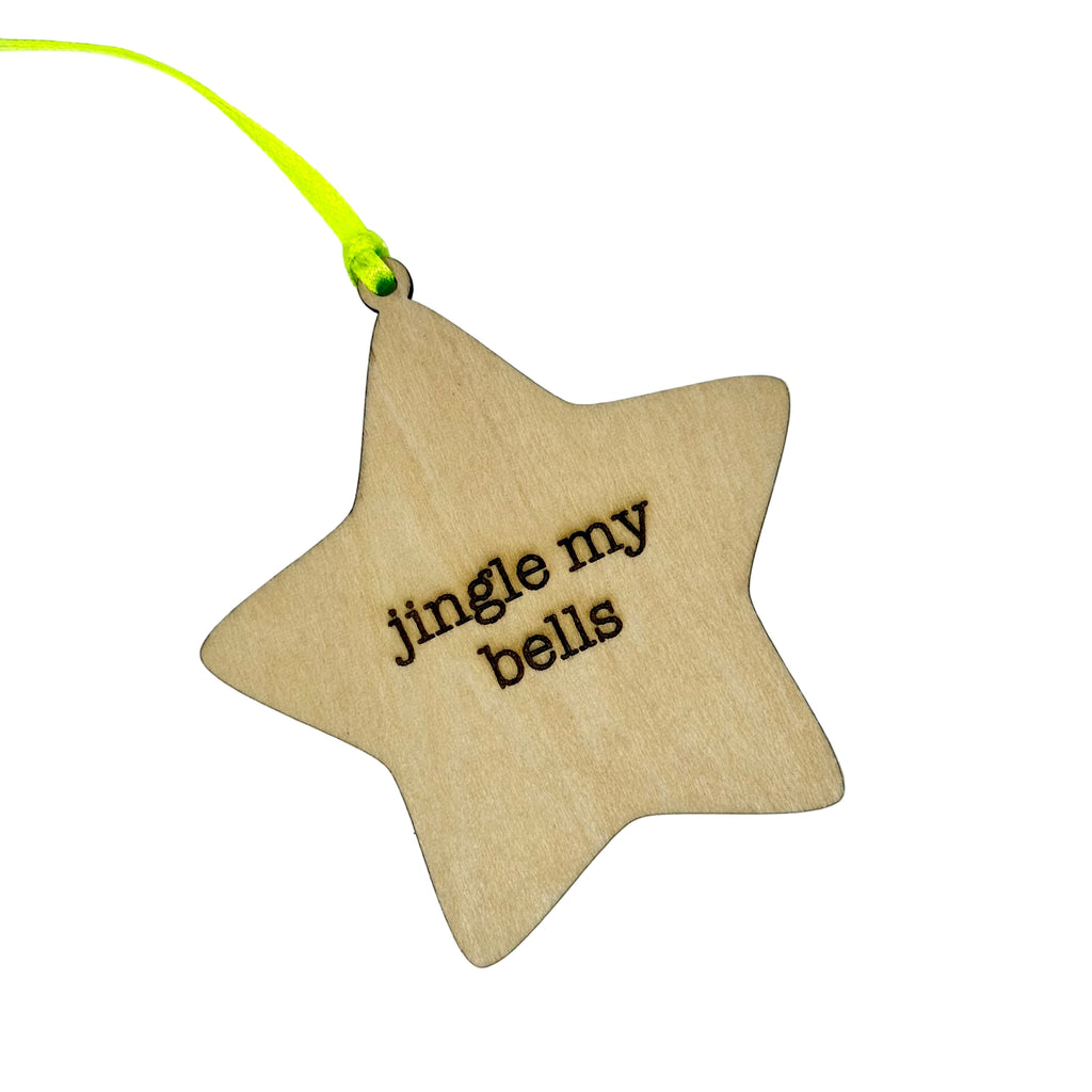 'Jingle My Bells' Hanging Wooden Christmas Star Decoration