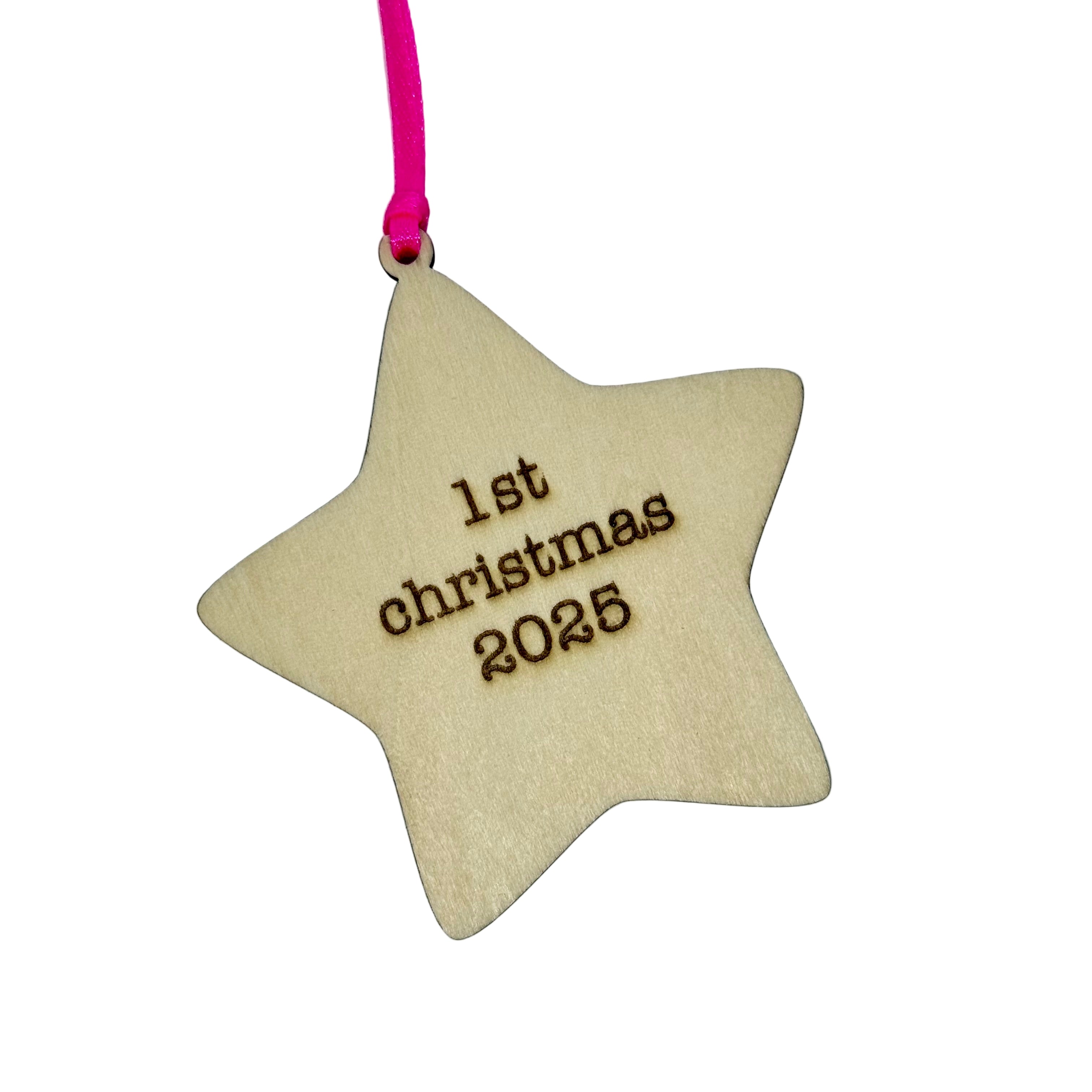 '1st Christmas 2025' Hanging Wooden Christmas Star Decoration