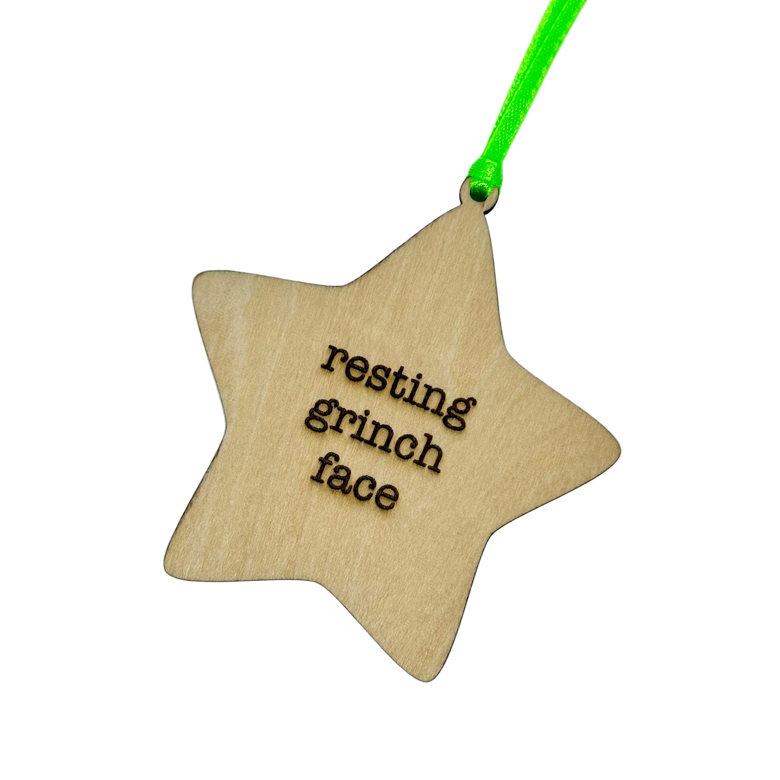 'Resting Grinch Face' Hanging Wooden Christmas Star Decoration