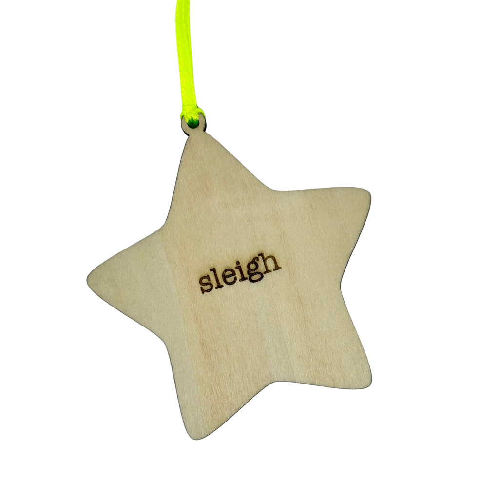 'Sleigh' Hanging Wooden Christmas Star Decoration