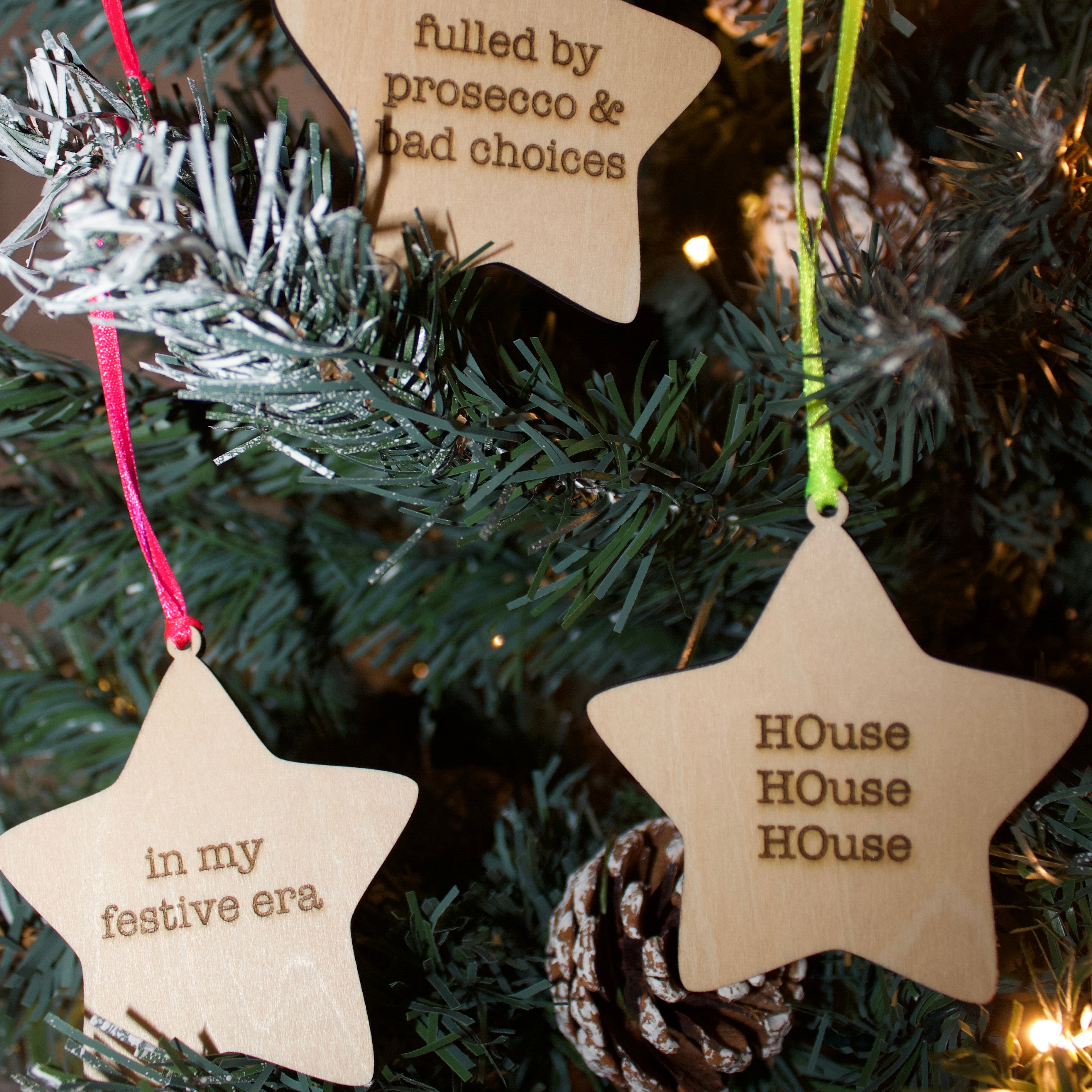 'HOuse HOuse HOuse' Hanging Wooden Christmas Star Decoration