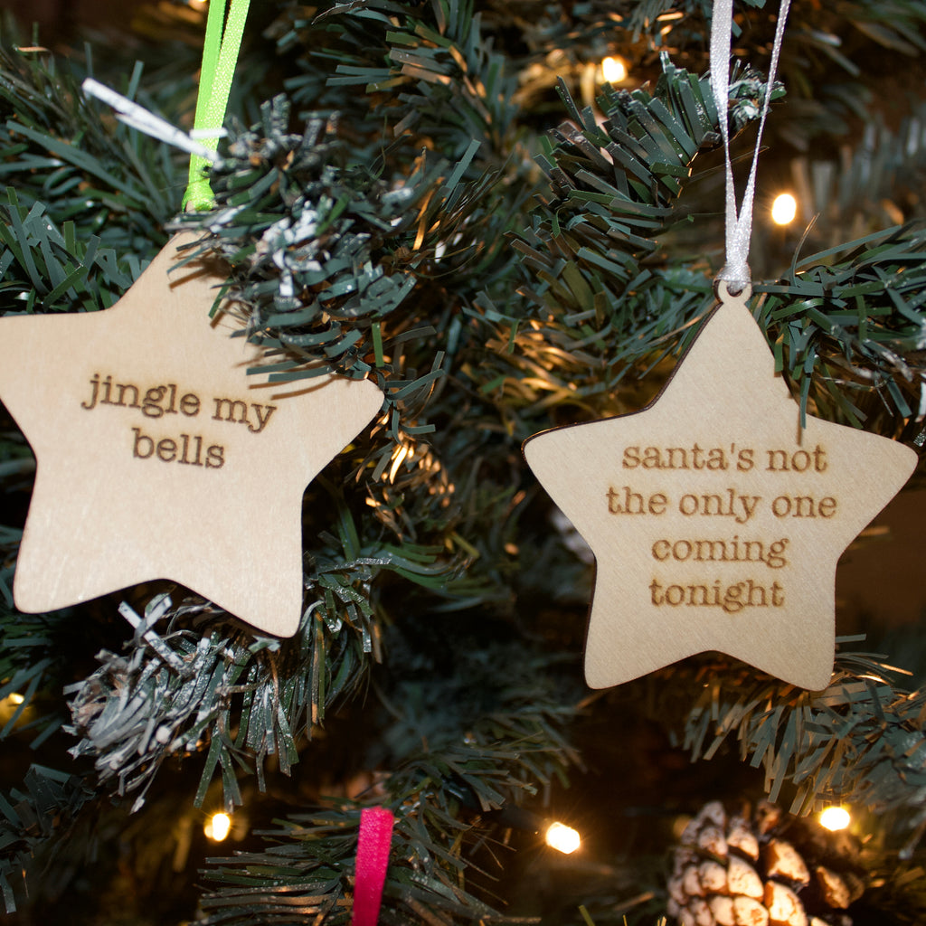 'Jingle My Bells' Hanging Wooden Christmas Star Decoration