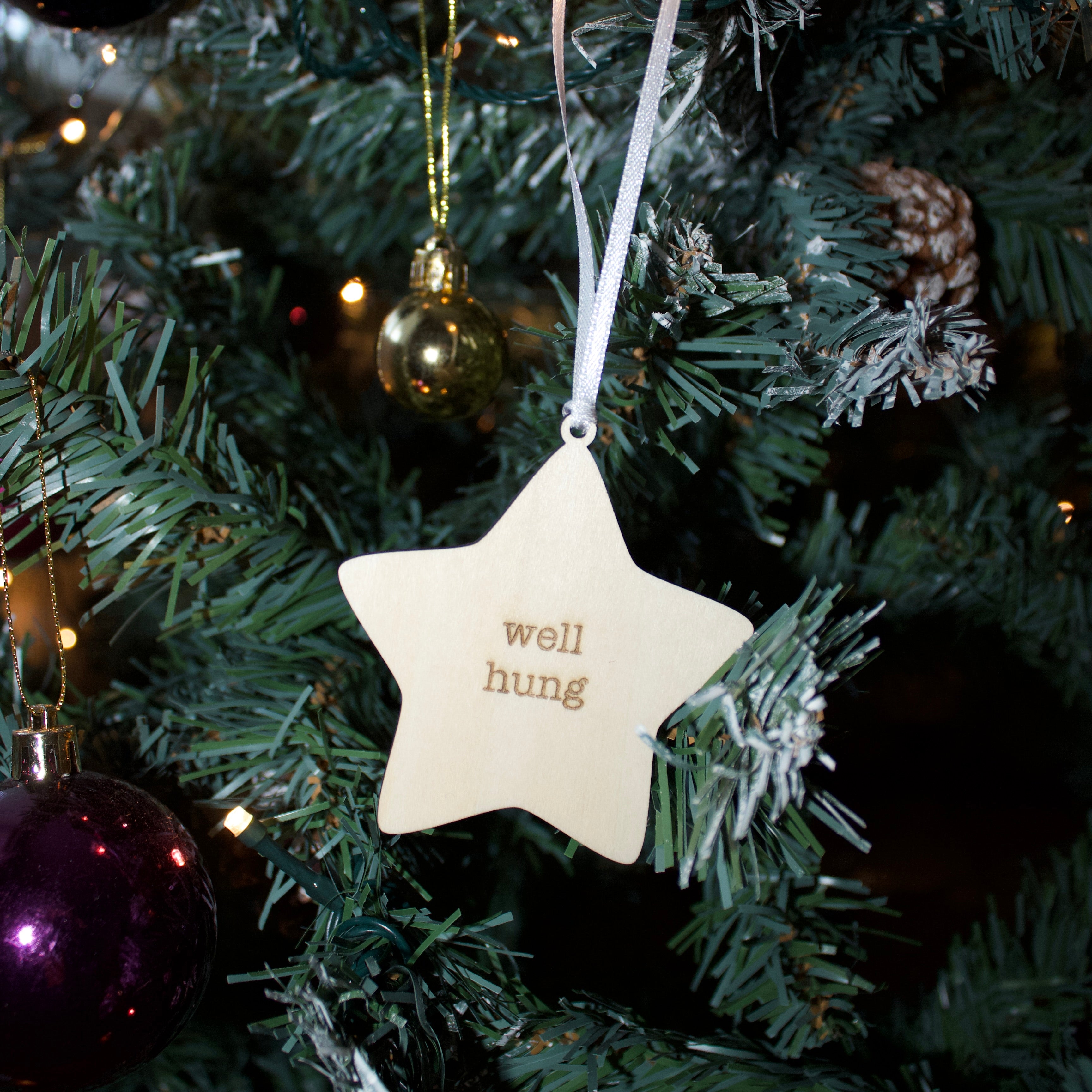 'Well Hung' Hanging Wooden Christmas Star Decoration
